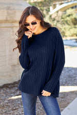 Load image into Gallery viewer, Basic Bae Ribbed Round Neck Long Sleeve Knit Tunic Top
