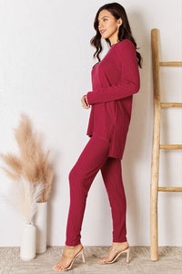 Basic Bae Ribbed Round Neck High-Low Tunic and Pants Set