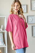 Load image into Gallery viewer, Heimish Relaxed Fit Ribbed Half Button Drop Shoulder Top

