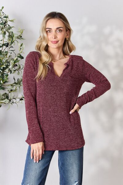 Heimish Notched Long Sleeve Top