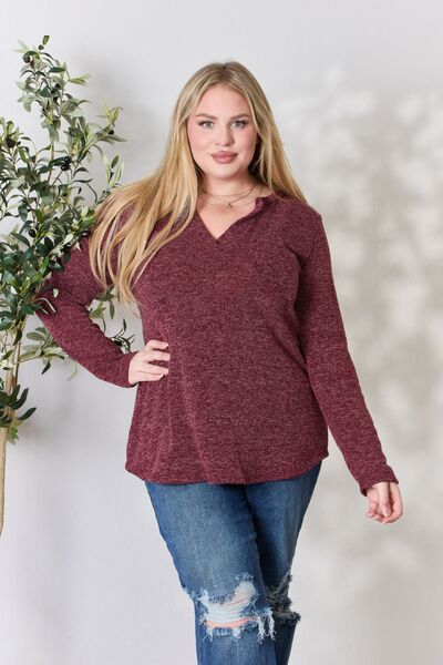 Heimish Notched Long Sleeve Top