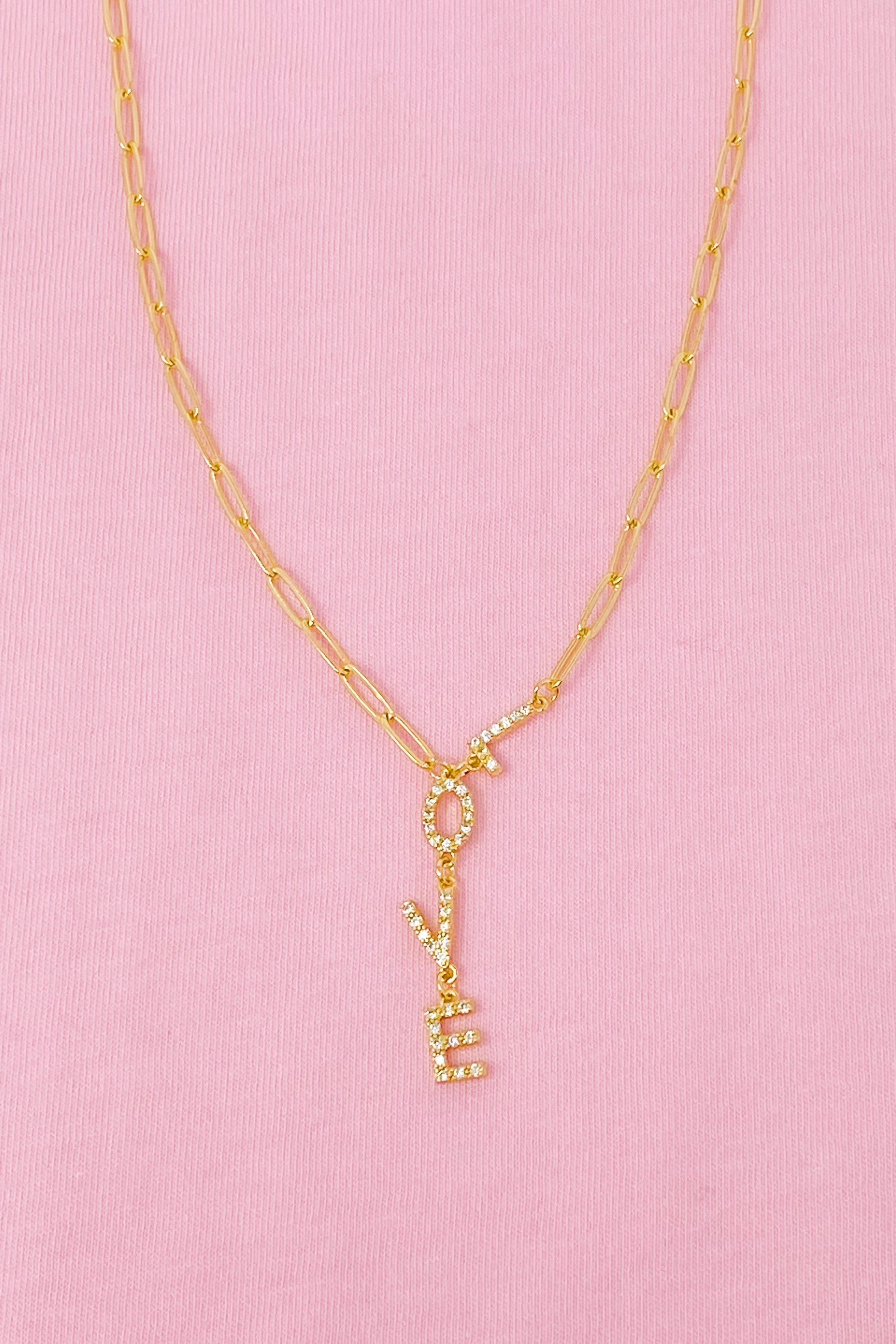 Gold Plated "LOVE" Dangle Necklace