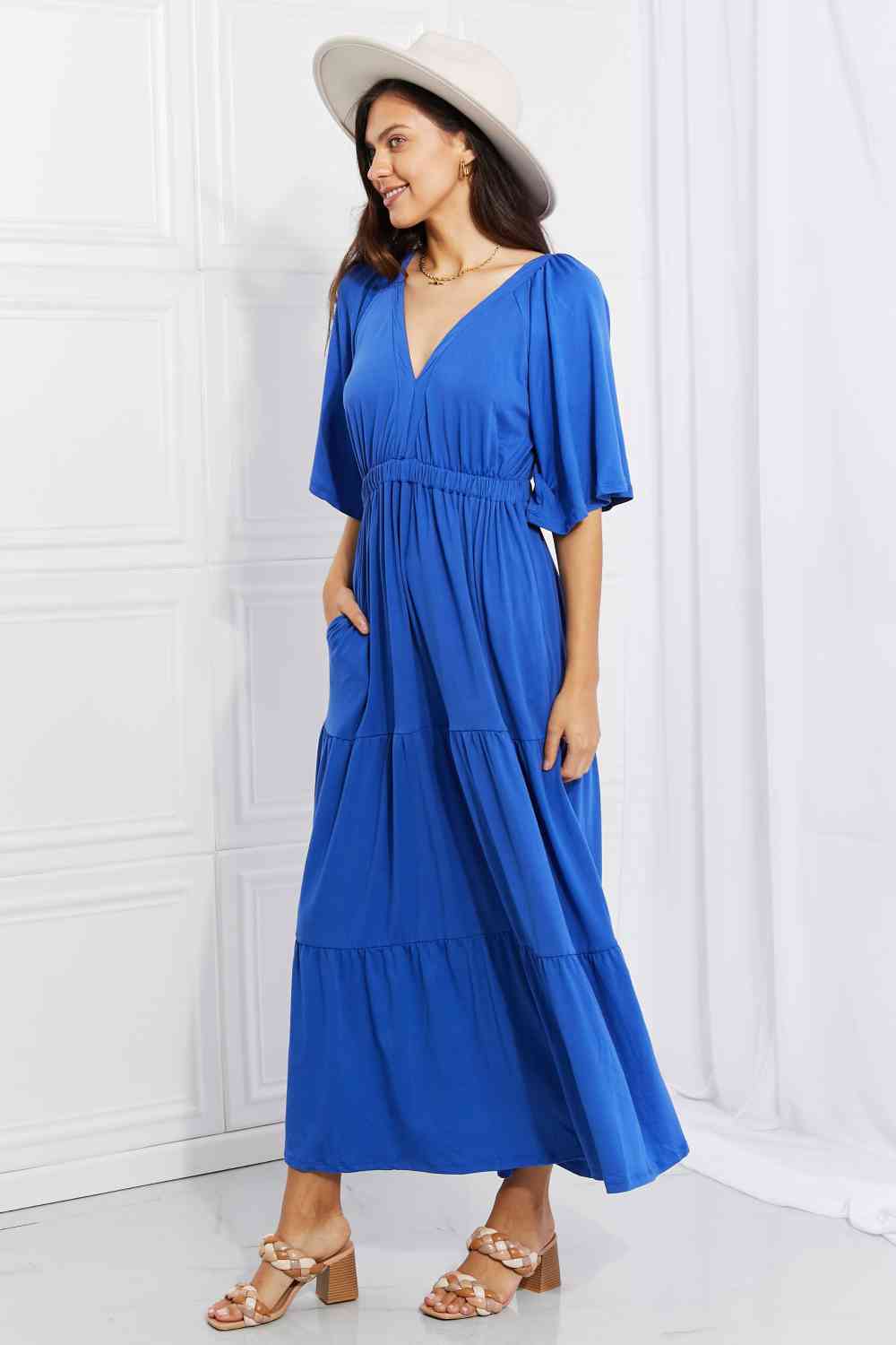 Culture Code Flare Sleeve Tiered Knit Maxi Dress