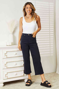 Judy Blue High Waist Tummy Control Garment Dyed Wide Cropped Jeans