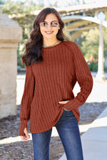 Load image into Gallery viewer, Basic Bae Ribbed Knit Round Neck Long Sleeve Tunic
