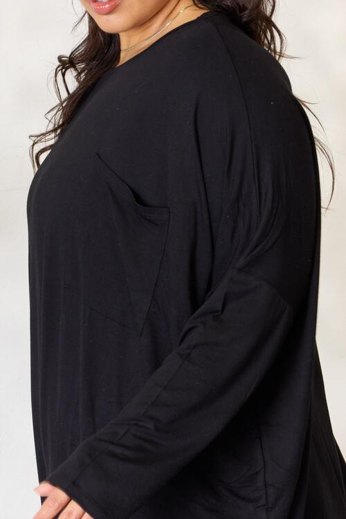 Zenana Round Neck Long Sleeve Top with Pocket