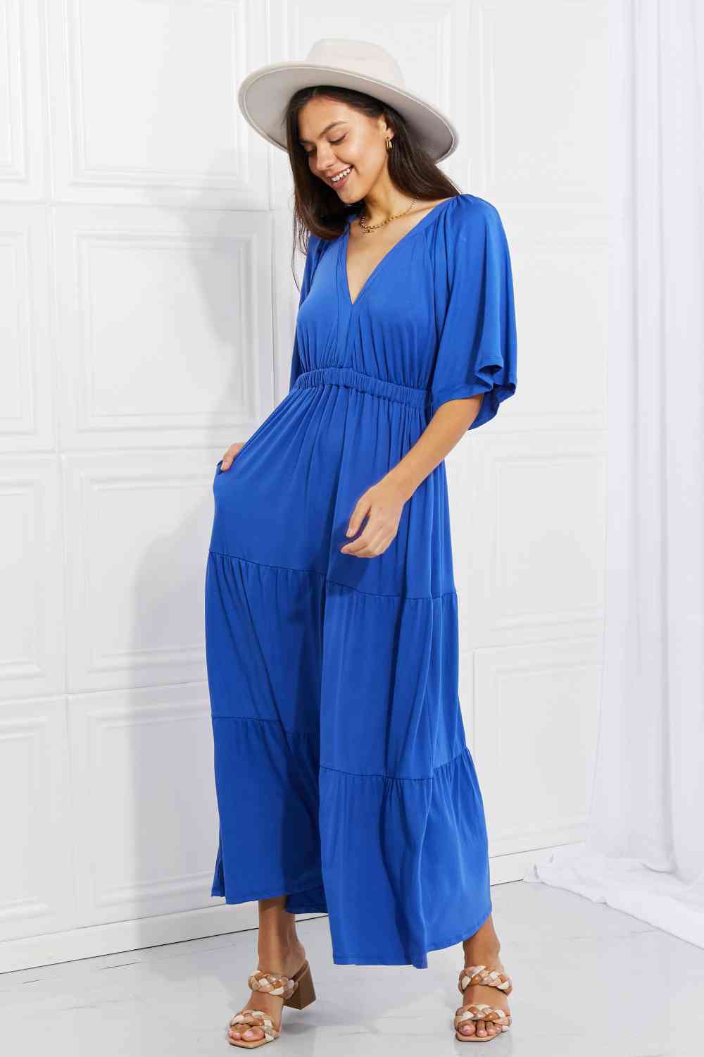 Culture Code Flare Sleeve Tiered Knit Maxi Dress