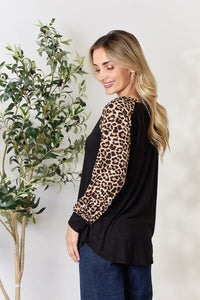 Celeste Leopard Round Neck Long Sleeve Knit Top