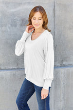 Load image into Gallery viewer, Basic Bae V-Neck Lantern Sleeve Knit Top
