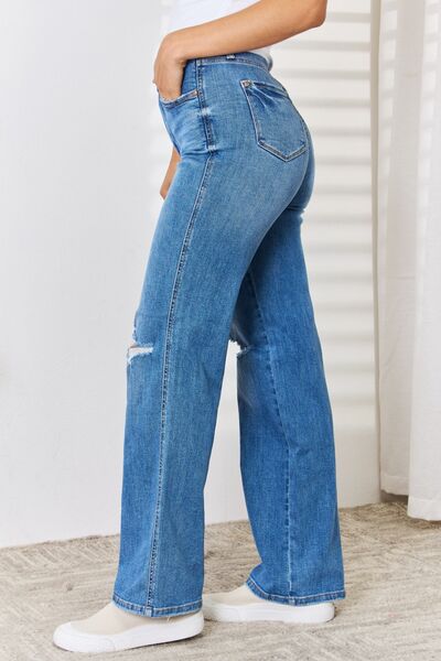 Judy Blue Distressed High Waist Straight-Leg Jeans