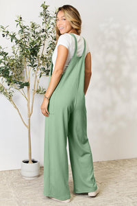 Double Take Wide Strap Knit Overall with Pockets