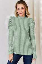Load image into Gallery viewer, Basic Bae Ribbed Mock Neck Puff Sleeve Knit Top
