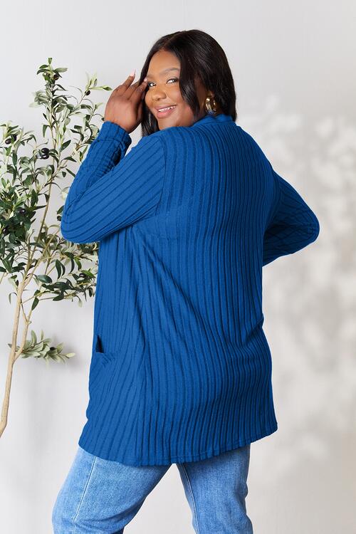 Basic Bae Ribbed Open Front Cardigan with Pockets