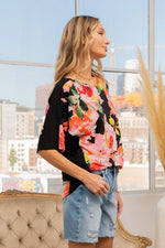 Load image into Gallery viewer, Sew In Love Floral Round Neck Short Sleeve Top
