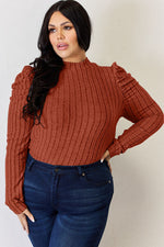 Load image into Gallery viewer, Basic Bae Ribbed Mock Neck Puff Sleeve Knit Top
