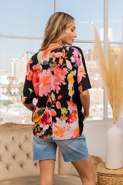 Sew In Love Floral Round Neck Short Sleeve Top