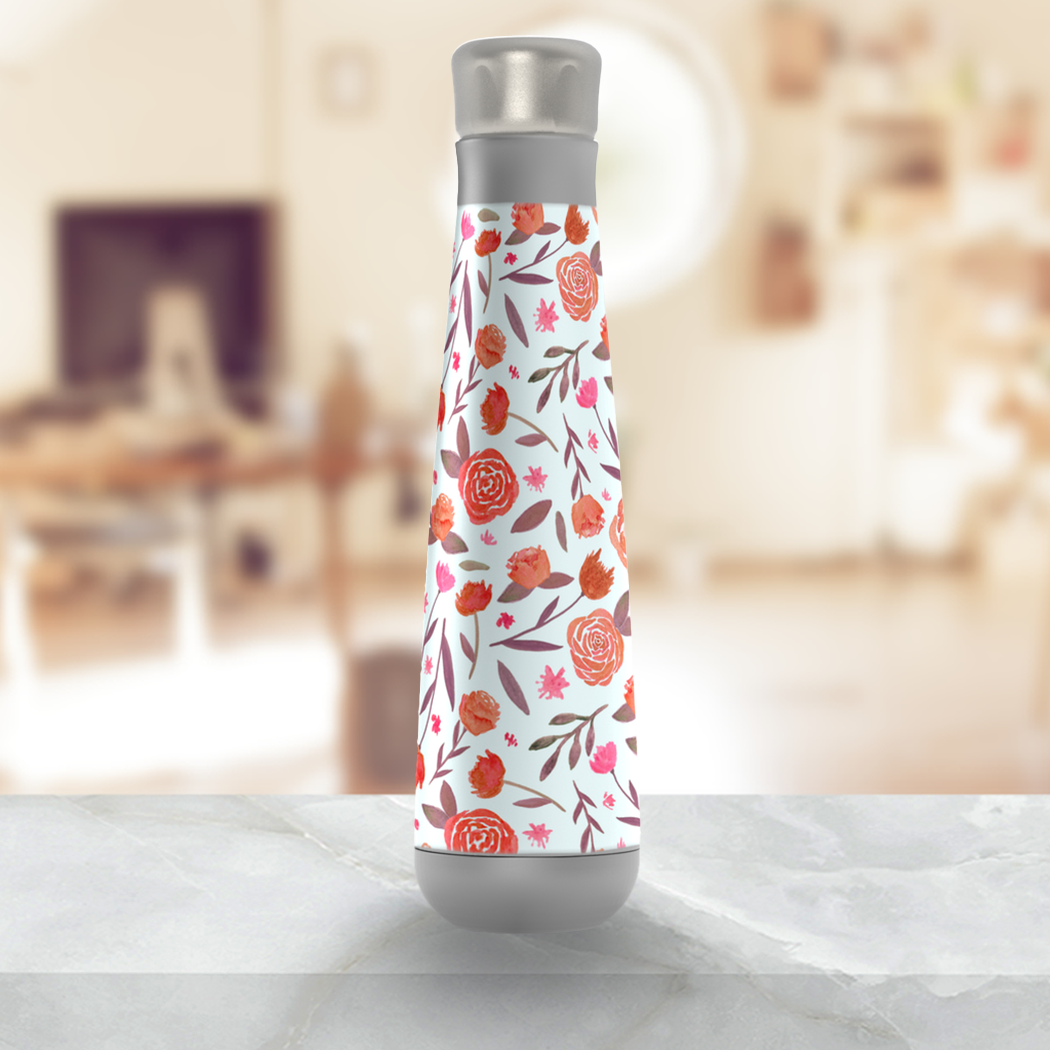 Red Floral Water Bottle